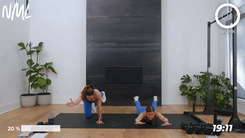 woman performing a superman hold and woman performing a bird dog in a leg and back workout