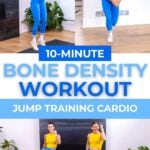 Bone density PDF of how to build bone strength workout with lateral jumps, high knees and pogo jumps.