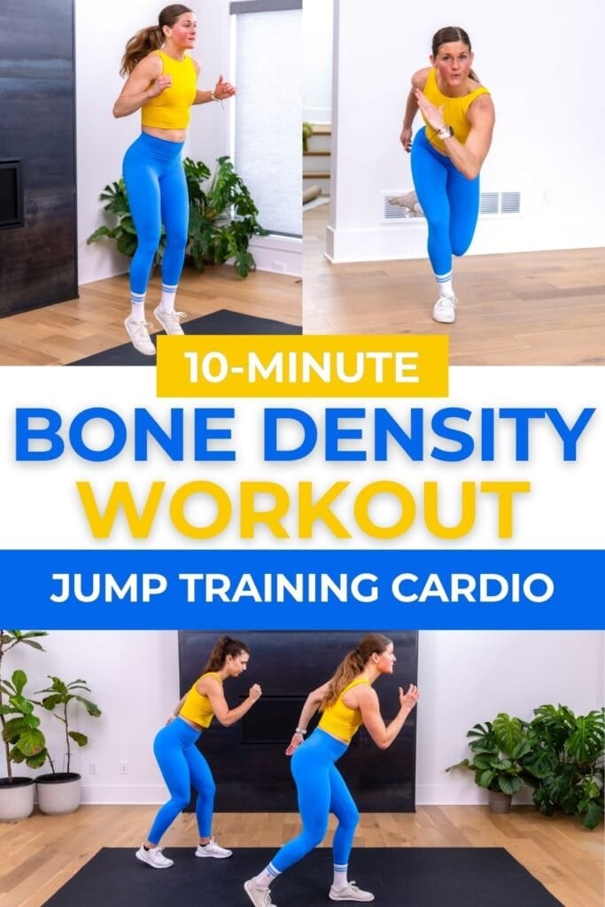 Bone density PDF of how to build bone strength workout with lateral jumps, high knees and pogo jumps.