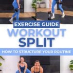 What is a workout split PDF graphic with a women doing a deadlift, back row and lateral lunge