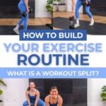What is a workout split PDF graphic with a women doing a deadlift, back row and lateral lunge